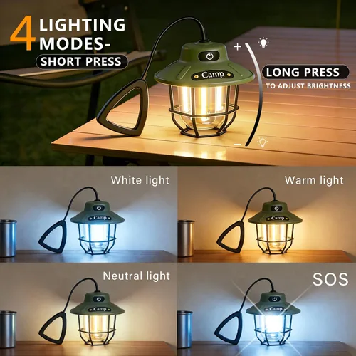 Vista 4 de Linterna de campamento de 1200 lúmenes, luz LED recargable con 4 modos de luz, linterna portátil USB al aire libre para campamento, senderismo