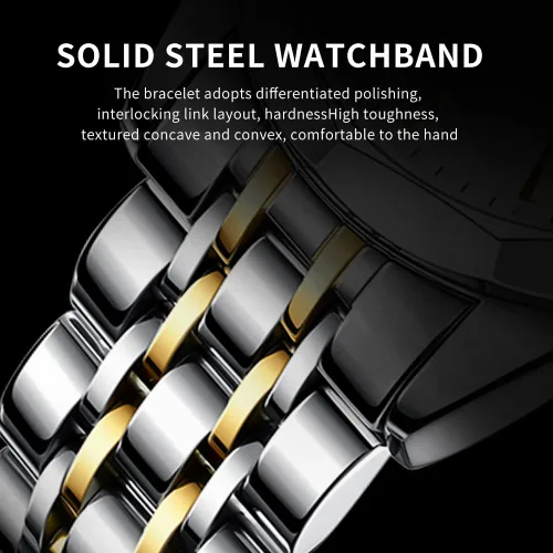 Vista 6 de OLEVS Watch for Men Diamond Business Dress Analog Quartz Stainless Steel Waterproof Luminous Date Two Tone Luxury Casual Wrist Watch Blue