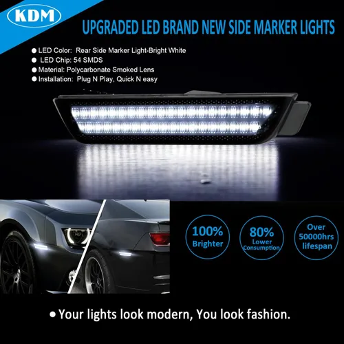 Vista 3 de KDM - Luz LED para parachoques delantero y trasero para Chevy Camaro 2010-2015 38-40 Blanco