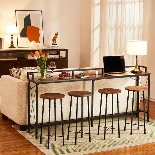 Vista 2 de VECELO Mesa consola de 71 pulgadas con 2 salidas y 2 puertos USB, muebles de entrada con cable de alimentación de 9.8 pies de largo, deflector