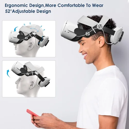 Vista 2 de JYMEGOVR for Oculus Quest 2 Head Strap with Battery Replacement for Elite Strap5200mAh Rechargeable Battery Pack PC Accessories Adjustable Headset