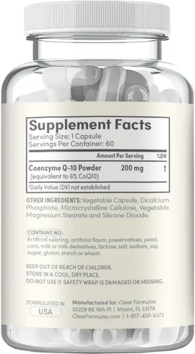 Vista 3 de Clear Formulas Absorción Rápida CoQ10 200mg - Coenzima Q10 200mg Potente antioxidante para la energía cardíaca y el envejecimiento - Cápsulas