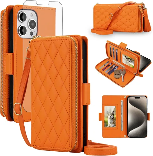 Vista 50 de Asuwish Funda compatible con iPhone 6/6s/7/8/SE 2020 2022 con cremallera y bloqueo RFID, protector de pantalla, correa cruzada i6 i7 i8 7s 8s SE2020