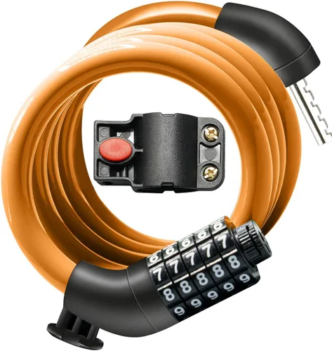 Vista 8 de KEYSTP Cable de bloqueo de bicicleta de 5 dígitos, cerradura de bicicleta de combinación reajustable resistente, antirrobo con soporte de montaje
