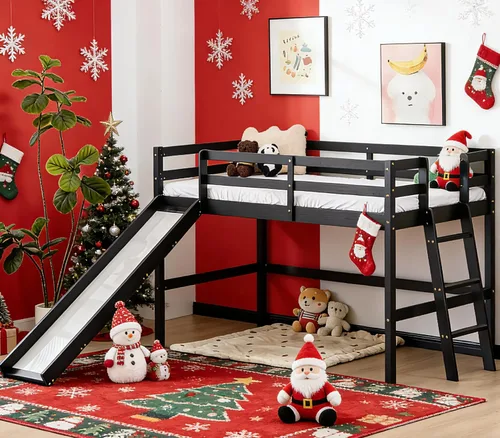 Vista 22 de VINGLI - Cama tipo loft baja de 47'' para junior con escaleras, cama de madera tamaño individual para adultos, niños y adolescentes jóvenes, sin