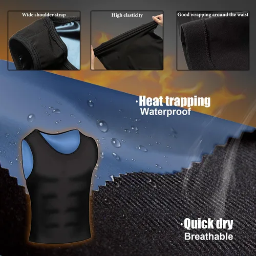 Vista 4 de Chaleco de Sauna para Hombres Entrenador de Cintura, Camiseta de Traje de Sauna Sudorífero para Hombres sin Mangas Camiseta sin Mangas de Compresión