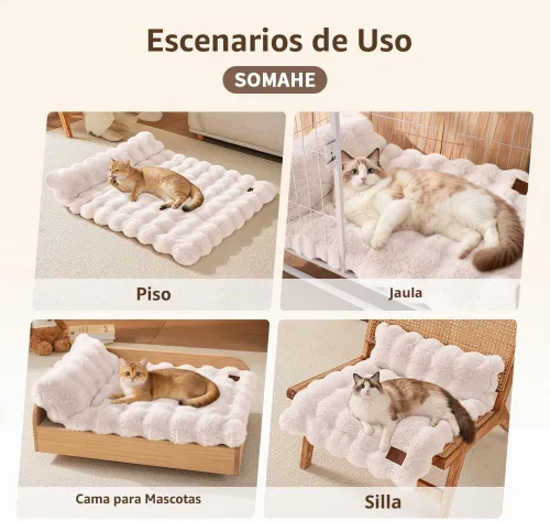 Vista 7 de SOMAHE Cama para gatos y alfombrilla para perros pequeños, almohada elevada Blanco
