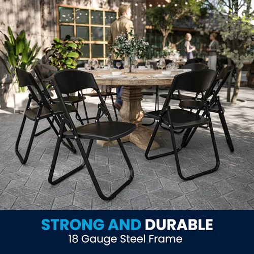 Vista 8 de Flash Furniture HERCULES Series - Silla plegable de plástico negro resistente con soportes integrados