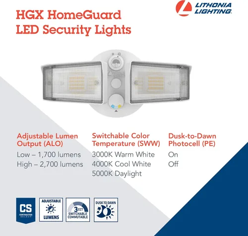 Vista 3 de Lithonia Lighting HomeGuard - Luces LED de 2 luces LED para exteriores, sensor de anochecer a amanecer, lúmenes ajustables, color seleccionable