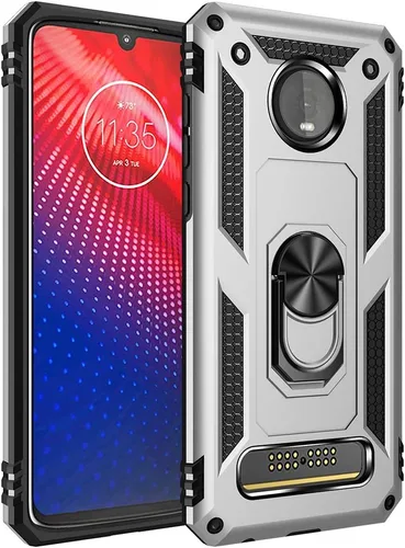 Vista 12 de Funda de grado militar para Motorola Moto Z4, Moto Z4 Play Case 360 Metal giratorio anillo soporte soporte magnético para coche Armadura resistente