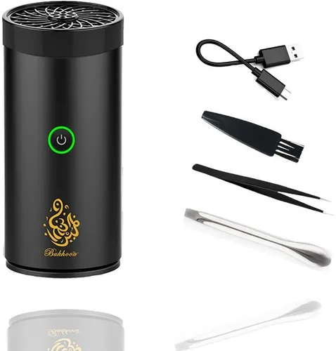 Vista 2 de Quemador de incienso eléctrico, quemador de incienso eléctrico para automóvil, portátil recargable por USB, quemador de incienso electrónico Negro