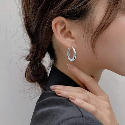 Vista 3 de 6 Pairs Chunky Gold Hoop Earrings Set for Women 14K Gold Plated Hypoallergenic Thick Open Huggie Hoop Set Jewelry for Gifts