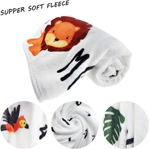 Vista 2 de Manta mensual de hito para bebé, diseño de animales de la selva, manta neutral para el mes del recién nacido, regalo personalizado para ducha