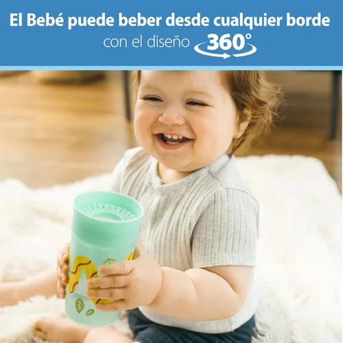 Vista 17 de Dr. Brown's Milestones Cheers 360 - Vaso de transición sin boquilla, apto para viajes y sin fugas, para bebés y niños pequeños, animales azul/verde