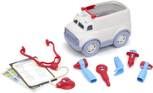 Vista 2 de Green Toys Ambulance & Doctor's Kit Rojo/Azul FFP 10 piezas Juego de simulación, habilidades motoras, lenguaje y comunicación Vehículo de juguete