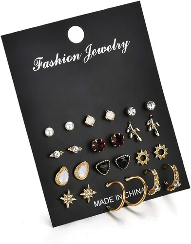Vista 4 de Juego de joyas de piercing para mujer, 12 pares, a la moda, duradero y creativo