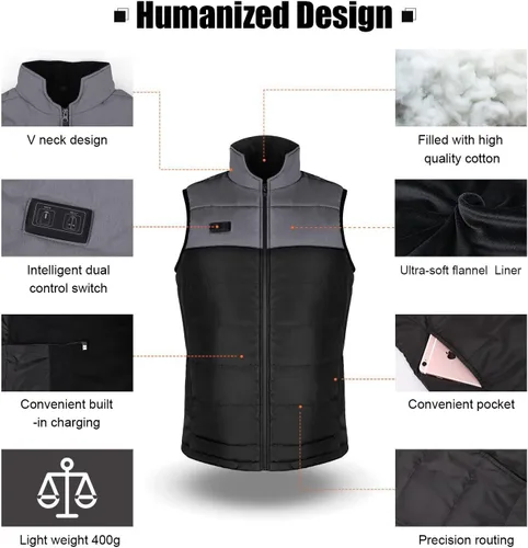 Vista 4 de Chaleco calefactable - Chaqueta térmica eléctrica para hombremujer, batería no incluida