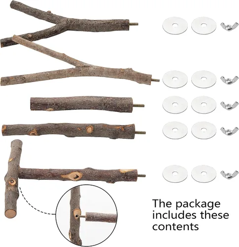 Vista 2 de EBaokuup 5 perchas para pájaros de madera natural para loro, soporte de madera para loros, ramas, jaula, accesorios para pájaros pequeños