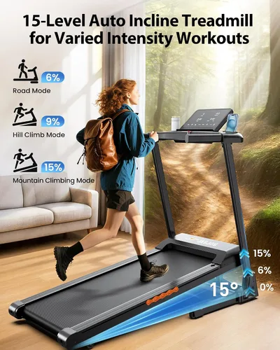 Vista 10 de JAGJOG Cinta de correr plegable con 15% de inclinación automática, 8.8 MPH Negro tinta