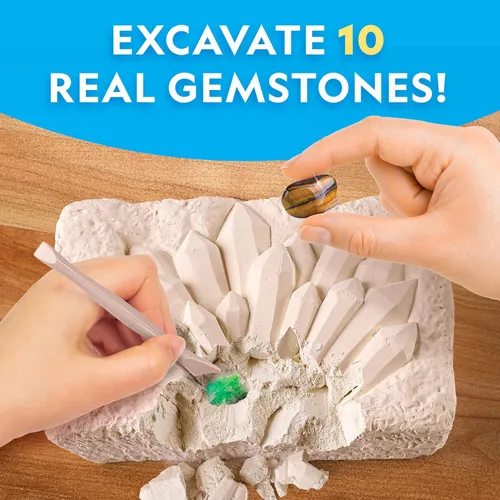 Vista 2 de Kit de excavación de piedras preciosas de National Geographic – Excava 10 piedras preciosas y cristales reales, kit científico para niños, kit