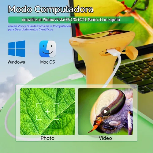 Vista 5 de SKYBASIC Microscopio Digital para Niños, Pantalla de 2" Microscopio de Mano 1000X HD de Bolsillo Microscopios Portátiles con Cámara, Regalos
