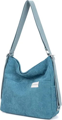 Vista 9 de Mochila Tote Bolso Bandolera de Pana para Mujer, Bolsos de Hombro Convertibles, Bolso de Mano de Diseñador para Universidad, Trabajo
