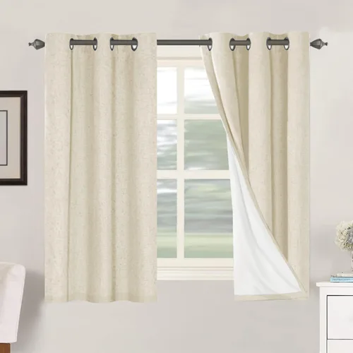 Vista 18 de H.VERSAILTEX Cortinas 100% opacas con aislamiento térmico, texturizadas, de lino, con bloqueo completo de calor y luz, para sala de estar y Negro