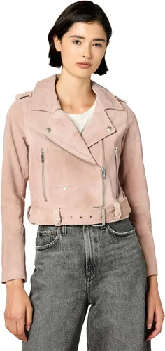 Vista 8 de [BLANKNYC] Ropa de lujo para mujeres, chaquetas de motocicleta de cuero de gamuza recortadas, abrigos cómodos y elegantes Blondie