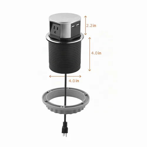 Vista 7 de Link2Home Paquete de 2 enchufes emergentes que ahorran espacio con USB, 3 tomas de corriente de 15 A, 2 puertos USB de 2.4 A de carga rápida