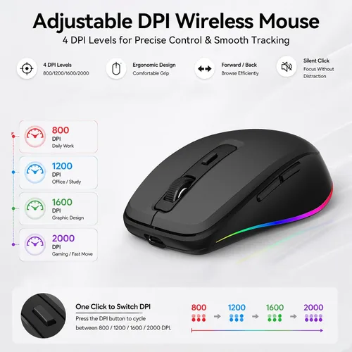 Vista 10 de Teclado inalámbrico silencioso y mouse retroiluminado, combo de teclado plano silencioso recargable, mouse Jiggle, mouse delgado inalámbrico de 2.4