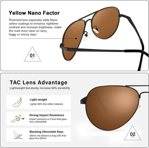 Vista 8 de URUMQI Polarized Aviator Sunglasses for Men Women Classic Pilot Shades UV400 Protection Lens Metal Frame Spring Hinges