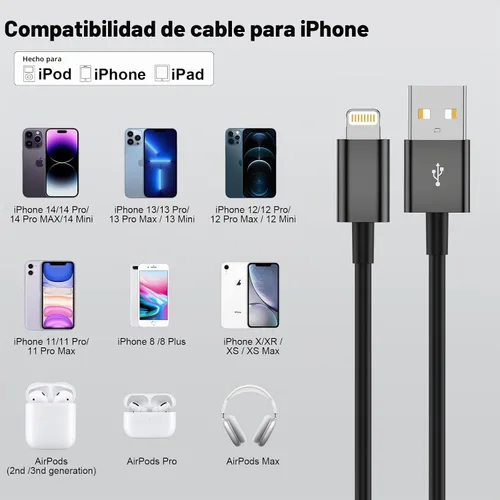 Vista 6 de Car Carplay Cable, 3FT USB A to Lightning Cable, Car Charger Cord Black Compatible con iPhone 14 13 12 11 Pro Max XR XS X 8 7 6 Plus SE iPad Cable