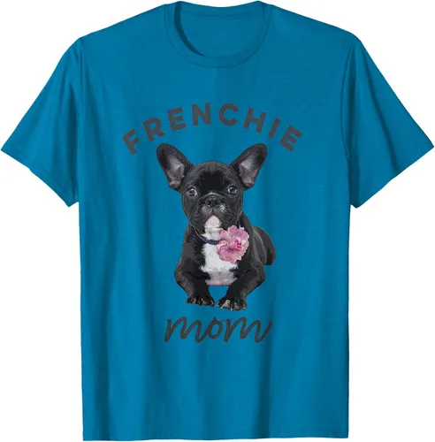 Vista 7 de Camiseta Bulldog Francés para Mujer, Frenchie Mom, Flor, Negro, S