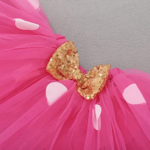 Vista 5 de Traje de bebé para primer cumplaños, de lunares, falda de tutú, diadema de orejas de ratón, traje perfecto para sesión de fotos