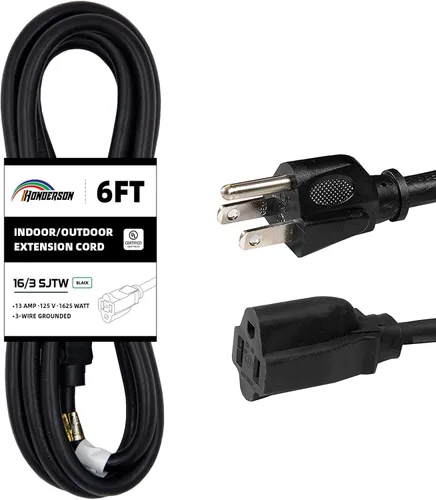 Vista 27 de Cable de Extensión HONDERSON, Certificación UL, Calibre 16, 1 Pie de Largo, Color Negro, 3 Puntas, Resistente, 16/3 SJTW, 13A, Cable de Energía