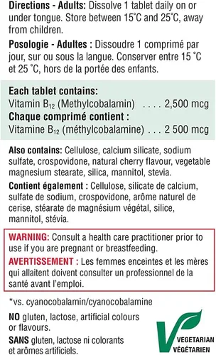 Vista 3 de Jamieson Vitamina B12 2,500 mcg (METILCOBALAMINA), 60 Tabletas Sublinguales