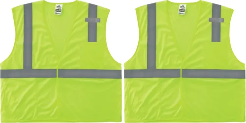 Vista 10 de Ergodyne GloWear - Chaleco de seguridad reflectante de alta visibilidad, cierre de gancho y bucle 2-Lima