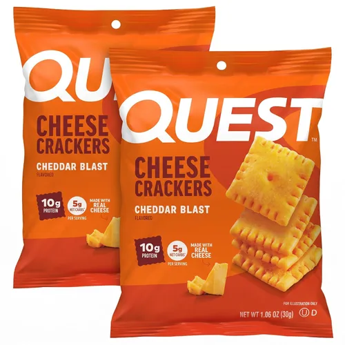 Vista 9 de Galletas de queso Quest Nutrition, explosión de cheddar, 10g de proteína, 5g de carbohidratos netos, 1g de azúcar, hechas con queso real, snack alto