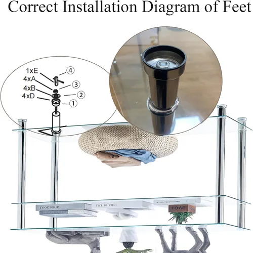 Vista 5 de Mesa consola de cristal plateado para entrada, moderna y cómoda mesa de sofá de vidrio de 3 niveles con patas cromadas, sala de estar, pasillo