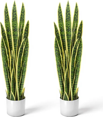 Vista 10 de Crowye Paquete de 2 plantas de serpiente artificial de 3.15 pies de alto, planta de Sansevieria sintética, serpiente falsa grande a granel en maceta