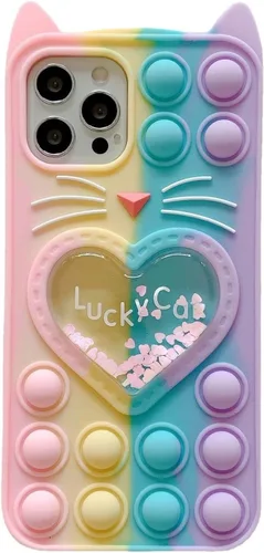 Vista 19 de Pop Case para iPhone 12/12 Pro, Funda de silicona con burbujas de gato negro afortunado de dibujos animados, brillo, estrellas, burbujas de arena