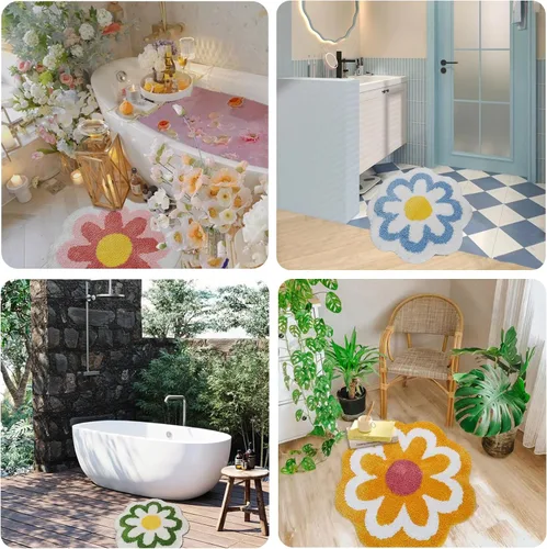 Vista 4 de YRXRUS Alfombra de baño de flores, alfombra de baño azul, tapetes de baño de belleza, alfombra de baño de microfibra ultrasuave, alfombra de flores