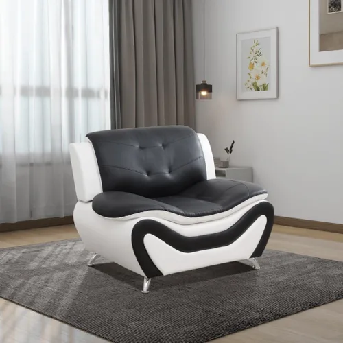 Vista 8 de Juego de sofá de cuero para sala de estar, juego de muebles de sala de estar de 3 piezas, juego de sofá moderno con sofá de 3 plazas, sofá biplaza