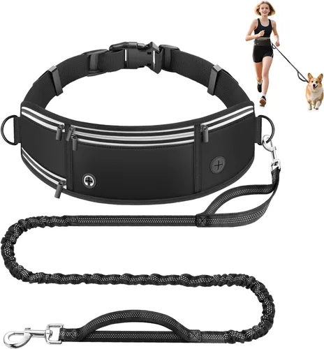 Vista 11 de Correa de perro manos libres, correa de cintura resistente para pasear perros y correr, ajustable, multifunción, 9.8 pies de largo, sin tirones