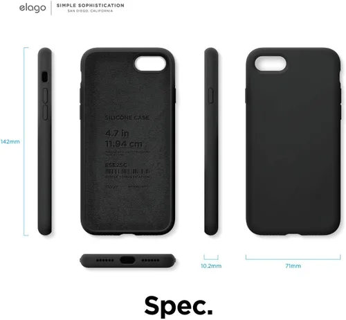Vista 7 de elago Funda de silicona para iPhone SE (2022, 2020, 8, 7) - Protección contra caídas ultra delgada con forro de microfibra