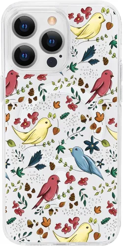 Vista 17 de Funda magnética de flores para iPhone 15 [compatible con MagSafe] Bonito patrón floral transparente a prueba de golpes