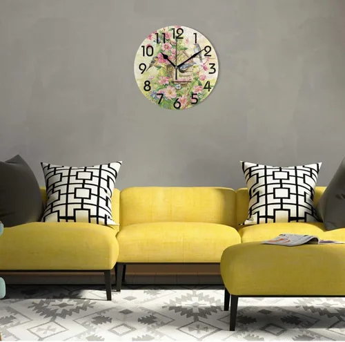 Vista 3 de Pretty Sping Flowers Birdhouse Family Birds Reloj de pared redondo, 10 pulgadas, analógico, silencioso, sin tictac, para el hogar, cocina, sala