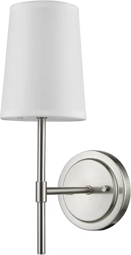 Vista 7 de Novogratz x Globe - Aplique de pared de 1 luz, cable rígido o enchufable, latón mate, pantalla de tela blanca, interruptor basculante en línea