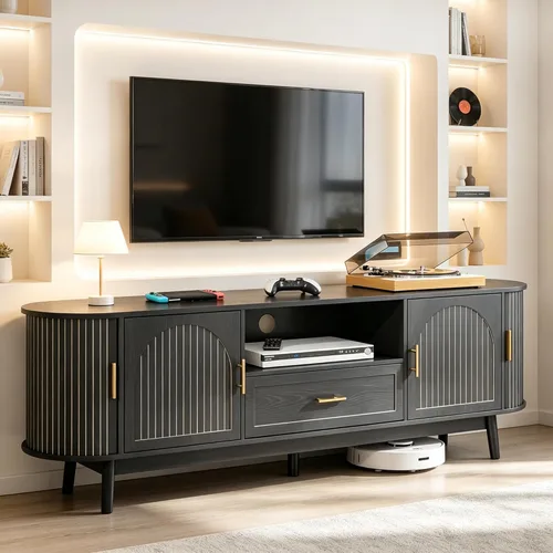 Vista 10 de Mxtxmy Soporte de TV acanalado de 51 pulgadas, centro de entretenimiento moderno de mediados de siglo para televisores de hasta 60 pulgadas