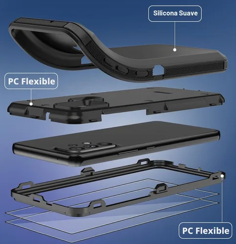 Vista 4 de Funda para Galaxy A21s versión de EE. UU., carcasa de cuerpo completo A21s con protector de pantalla integrado, funda de protección híbrida de tres